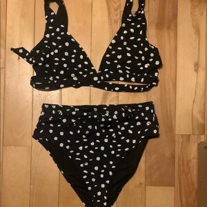 Ripzone Black White Polka Dot Bikini XS Tie Front Bow High Waist Tie Back